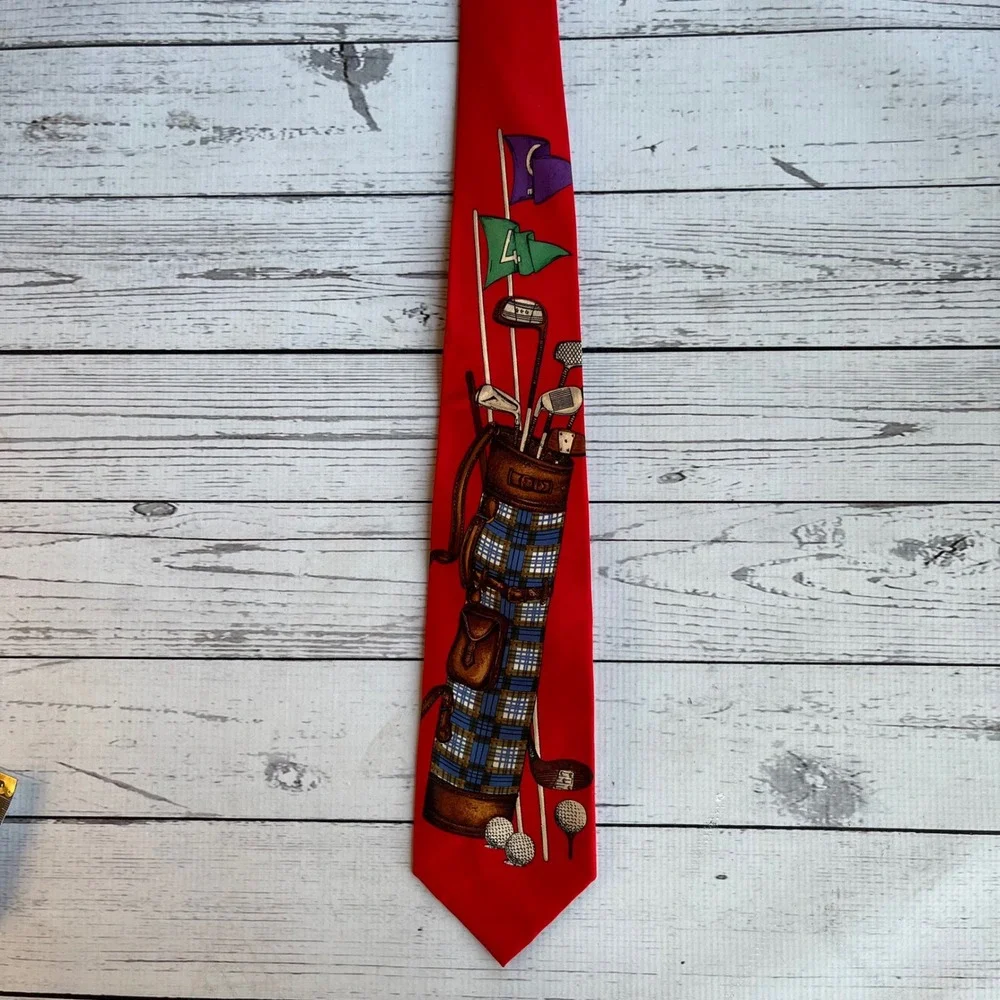 Polo Ralph Lauren Vintage Men's Preppy Tie Ivy League Red Silk Golf‎ Necktie USA